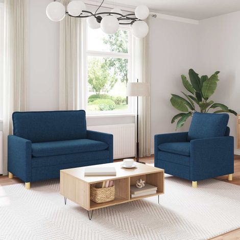 vidaXL Ensemble de Canapés 2 pc Bleu Tissu (1/5)