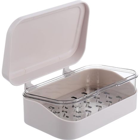 Boîte à savon avec couvercle et porte-savon égouttoir, en plastique blanc, pour lavabo de salle de bain (1/5)
