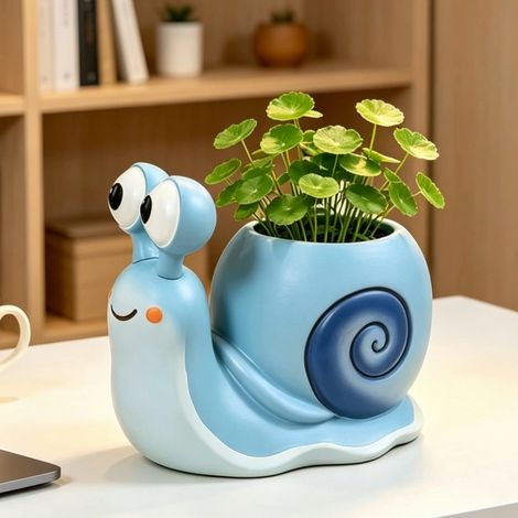 Boîte de rangement de bureau multifonctionnelle en forme d'escargot, idéale pour ranger stylos, pinceaux de maquillage et pots de plantes grasses. (1/5)