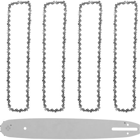 Chainsaw Chains with Guide 35 cm, 52 Links, 4 Chains + 1 Guide 3/8" LP Pitch, 1/8" Gauge and Low Rebound Design for Chainsaw Replacement and Maintenance (1/5)
