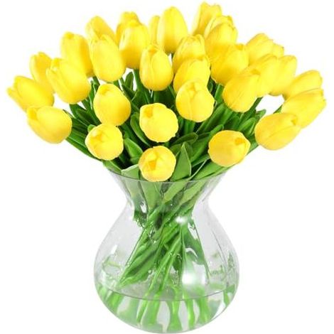 20 Tulipes Artificielles en Latex Réalistes, Bouquet de Fleurs Jaunes pour Décoration Intérieure, Mariage et Jardin