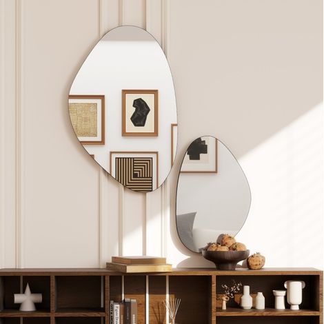 Set de 2 espejos de pared en forma de guijarro, negro, metal, 70 x 46 cm y 49,5 x 31 cm HAVRYA (1/5)