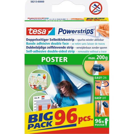 TESA POWERSTRIPS POSTER BIG PACK, ADHESIVO BLANCO, 96 PIEZAS (1/4)