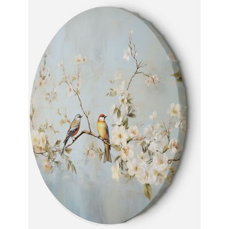 Tableau sur toile Image circulaire Oiseaux sur une branche Chinoiserie 60x60 (1/5)