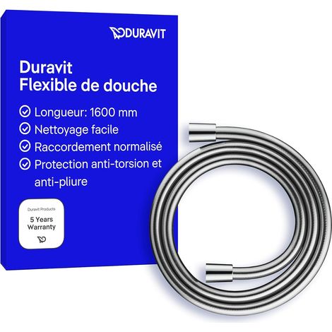 Universal flexible de douche, tuyau de douche 1,60 m avec protection contre la torsion, protection contre le pliage, anti-torsion, chromé (1/5)