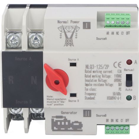 2P Dual Power Automatic Transfer Switch Generator Transfer Switch AC110V 50Hz 60Hz 63A (1/5)