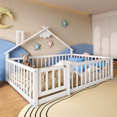 Cama individual con diseño casita cama infantil madera 140x190 cm blanco (Sin colchón) (1/5)