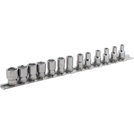 BAHCO - Jeu de douilles 1/4" avec profil 6 pans dimensions métriques - 13 pcs/rail