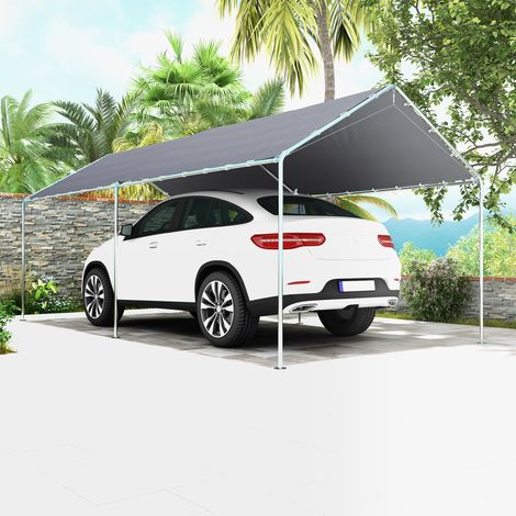 Tettoia per auto Outsunny, 6 x 3 m, in acciaio zincato resistente, con tetto in PE ad alta densità, colore grigio.