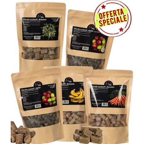 Angebot 5 Packungen Pferdekekse Apfel, Karotte, Kraut, Banane, weizenfreier Apfelgeschmack je 750g (1/5)