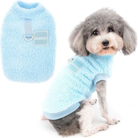 Manteau d'Hiver en Polaire chaud et Pelucheux pour Petits Chiens, avec anneau en D pour Harnais, bleu (1/4)