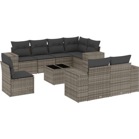 Maison Exclusive - 9-tlg. Garten-Sofagarnitur mit Kissen Grau Pol (1/3)