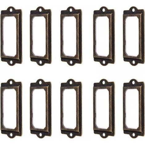 50 Vintage-Etikettenhalter aus bronzefarbenem Metall, 60 x 17 mm, Kartenhalter, Regal, Schublade
