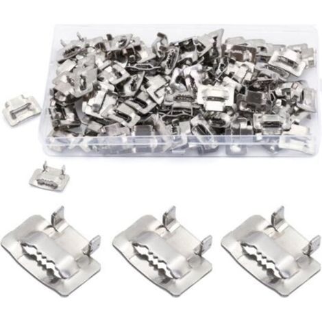 100 pièces Boucle de Cerclage en Acier 10 mm, MgcTolBox Cerclage en Acier Joints pour Feuillard de 8-10 mm Pour Fixations Extérieures et Applications Lourdes