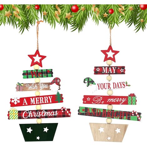 pcs Wooden Christmas Tree Decorations, Wooden Christmas Tree Pendant Christmas Tree Home Window Door Decoration Party Supplies Creative Wooden Crafts (1/5)