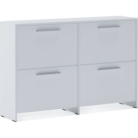 Scarpiera salvaspazio 4 Ante A Ribalta Moderna Maniglie In Alluminio Mobile Ingresso Slim Salvaspazio Per Scarpe Portascarpe Design Minimal Bassa 79.4 x 120 x 28 Cm Bianco (1/3)