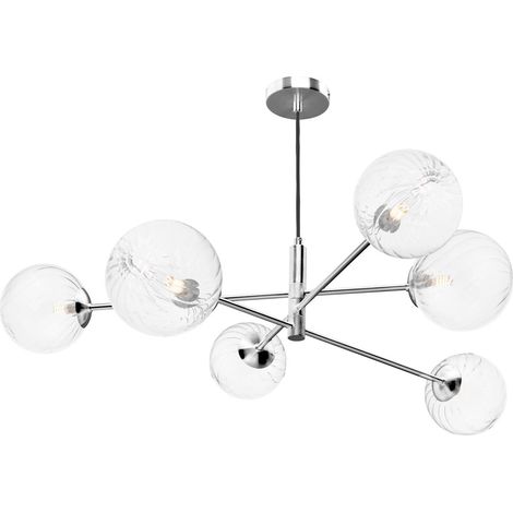Dar Vignette Suspension Vignette à 6 lumières en chrome poli avec verre opaque