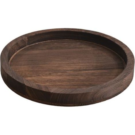 BelleRise - Plateau décoratif pour table basse : Plateau rond rustique en bois brun, porte-bougie circulaire de style campagnard - 30 cm (1/5)