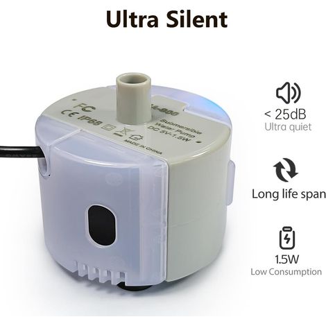Bomba de agua para fuente para gatos, extremadamente silenciosa (≤25 dB), IP68 resistente al agua, bajo consumo (1,5 W), compatible con Balimo Fuentes de plástico para gatos de 2,2 L
