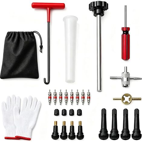 Kit Reparation Pneu Voiture, Extracteur Valve Pneu Demonte Obus Valve Pneu Voiture, Kit Réparation Démontage Obus Calve avec Outil Biellette Direction pour Moto (1/5)
