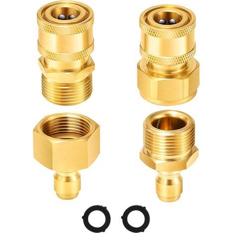 Lot de 4 raccords pivotants à dégagement rapide M22-15 mm vers 3/8", d'adaptateurs pour nettoyeur haute pression, raccords de tuyau de nettoyeur haute pression avec 2 bagues (1/5)