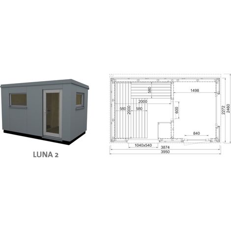 Infraworld Luna 2 Außensauna mit HPL-Platten Anthrazit versch. Fenstergrößen und Inneneinrichtung Luna 2 - Fenster (BxH): 1040 x 540 mm (1/5)