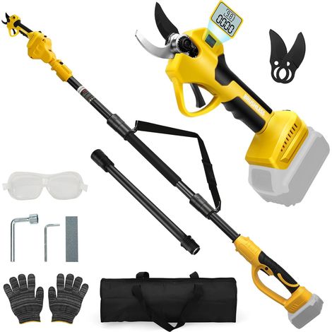 Sécateur Électrique 2-en-1 avec Perche Télescopique 4x0.5m - Réglable 1m/1.5m/2m, Coupe 43mm Secateur Electrique Sans Fil Compatible avec 20V, SK7 Lame, Moteur Sans Balais (Sans Batterie) (1/5)