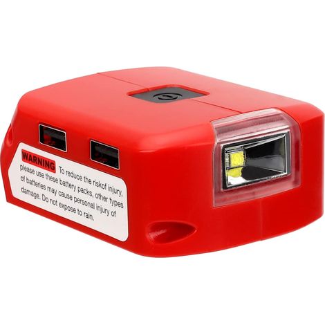 Adaptateur de chargeur USB pour batterie au lithium Milwaukee M18, lampe de travail LED avec double chargeur USB et port 12 V DC, source d'alimentation pour batterie lithium-ion de 14,4 à 20 V max (1/5)