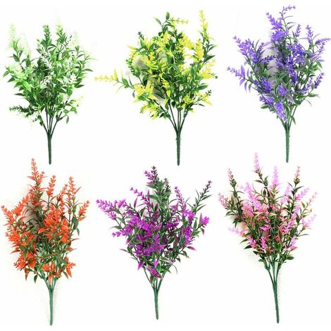 Artificial Fake Flowers 6 Packs 6 Colors Outdoor UV Resistant Greenery Shrubs Plants Indoor Outdoor Hanging Planter Home Garden Decoration (1/5)