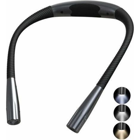 Lámpara de lectura recargable para el cuello, lámpara de lectura LED, luz de lectura flexible, 3 colores, brazos plegables, para tejer, leer en la cama. (1/5)