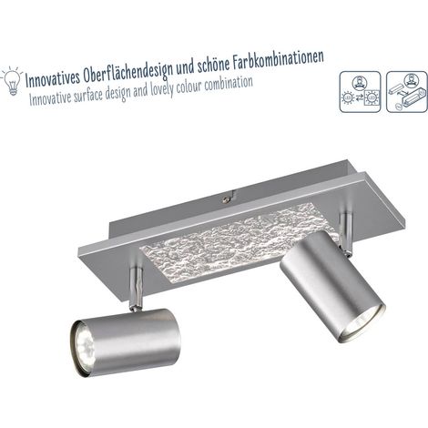 Deckenlampe schwenkbar Deckenleuchte Spots silber 2-flammig, Metall chrom, 1x LED 4,5W 190Lm warmweiß 2x GU10, LxBxH 33,5x9x17 cm, WOFI 11590 (1/5)
