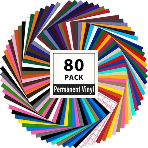 Fogli di vinile adesivo, colori assortiti, nastro di trasferimento per una facile applicazione, 80 confezioni, 30 x 30 cm (12 x 12 pollici) (1/2)