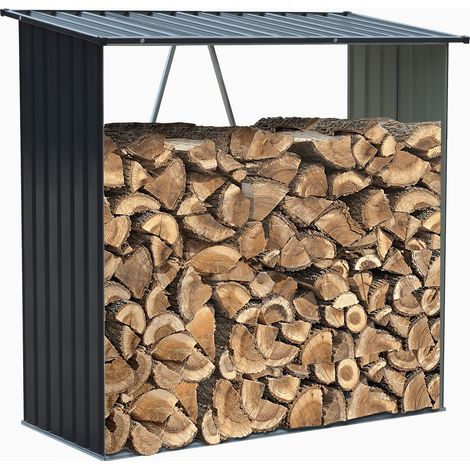 Werka Pro – Abri range bûches extérieur en acier galvanisé – Dimensions 1,63 x 0,89 H 1,54 m – Conservation bois de chauffage – Coloris anthracite