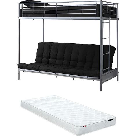Letto a soppalco con divano letto 90 x 190 cm Metallo Argento + Futon + Materasso - MODULO V (1/5)