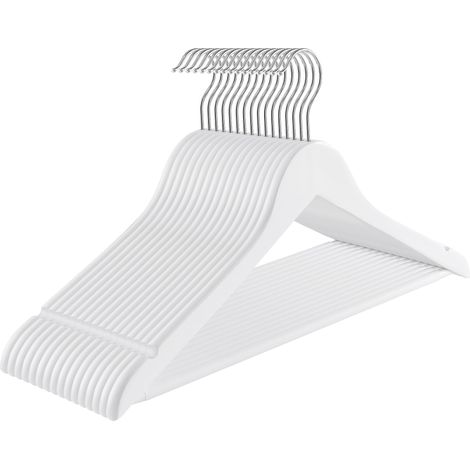 Cintres en bois massif, 20 pièces en bois, surface lisse, cintres avec encoche et barre de pantalon, femmes / hommes / adultes, blanc (1/5)