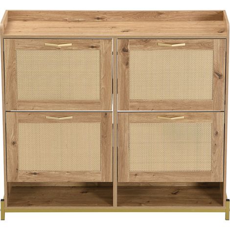 Mueble Zapatero con 4 Puertas y Estante Superior, Estructura Metálica, Estilo Natural, en MDF, Madera, 108,5×24×100 cm (1/5)