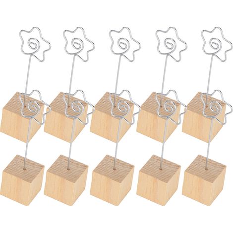 10 Porte-Photos en Métal avec Pinces, Socle en Bois Massif pour Cartes et Messages - Décoration Créative (1/5)
