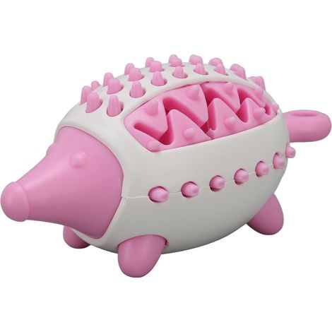 Distributeur de friandises pour chien, jouet de nettoyage des dents résistant aux morsures en forme de hérisson, rose. Jouet à mâcher et puzzle pour chiot. (1/5)