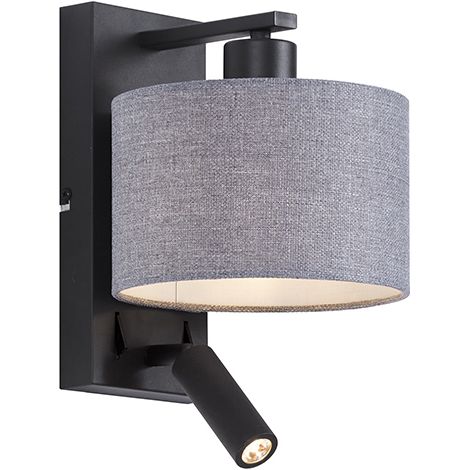 QAZQA Applique con braccio da lettura puglia - Moderno - Acciaio,Tessuto - Grigio/Nero - Tondo (non sostituibile) LED Max. 1 x 3.2 Watt