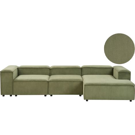 Sofá modular 4 plazas moderno patas negras tapizado pana verde izquierdo Ardal