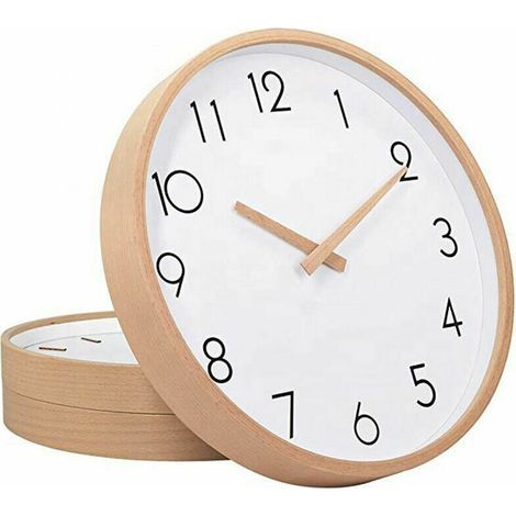 Horloge littéraire en bois massif à balayage silencieux, design simple, horloge en bois nordique, horloge murale en bois (1/5)
