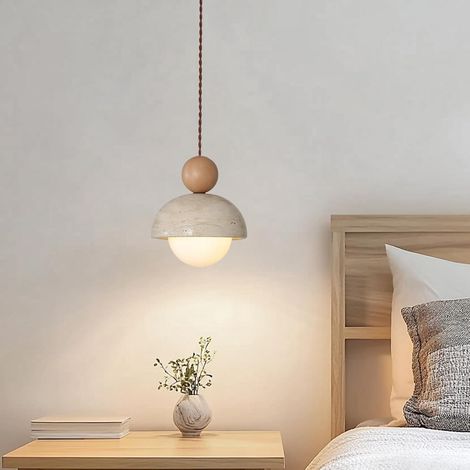 Lustre Japonais Wabi-Sabi Jaune en travertin Abat-Jour en Pierre Naturelle, Suspension en Bois luminaire Suspendu G9 Mini luminaire Nordique pour Cuisine îlot de Salle à Manger(1PC) (1/5)