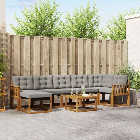 Outdoor-Sofagarnitur mit Kissen 8 pcs Natürlich und Hellgrau