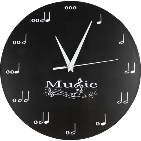 Horloge murale note de musique 30 x 30 cm en acrylique noir pour décoration d'intérieur sur le thème de la musique avec motif personnel (1/5)