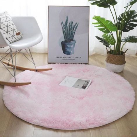 Tapis Shaggy - Tapis Rond 120 cm - Polyesther - Rose Clair - Pour Salon Chambre Bureau (1/2)