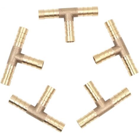 Pair Lot de 5 raccords de tuyau en laiton 8 mm ou 8/25\" - 3 voies en forme de T - Raccord pour tuyau d'air de carburant - Connecteur en T (1/5)