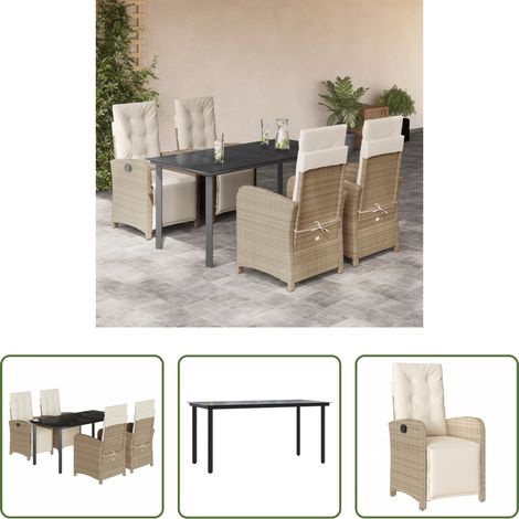 vidaXL Mobilier extérieur - Ensemble à manger de jardin avec coussins 5pcs Beige poly rotin (1/5)