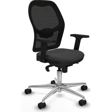 Jorquera sincro malla negra similpiel gris oscuro brazos 2D base aluminio ruedas 65mm nailon (1/5)