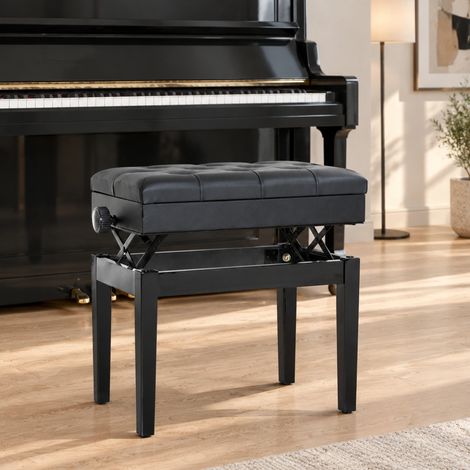 Panca per pianoforte regolabile con vano portaoggetti 54,5 x 33 x 48–58 cm, nera REDOM (1/5)