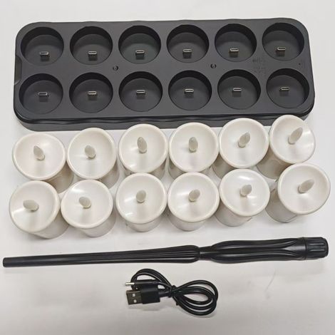 Lot de 12 Bougies Chauffe-Plat LED Rechargeables Sans Flamme avec Télécommande, Minuterie et Base de Charge, Décoration Halloween, Baguette magique, Noir et blanc (1/4)